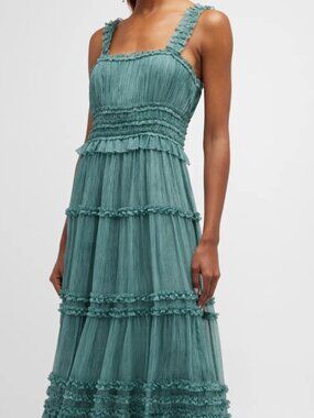 Ulla Johnson Pleated Ruffle Midi Dress